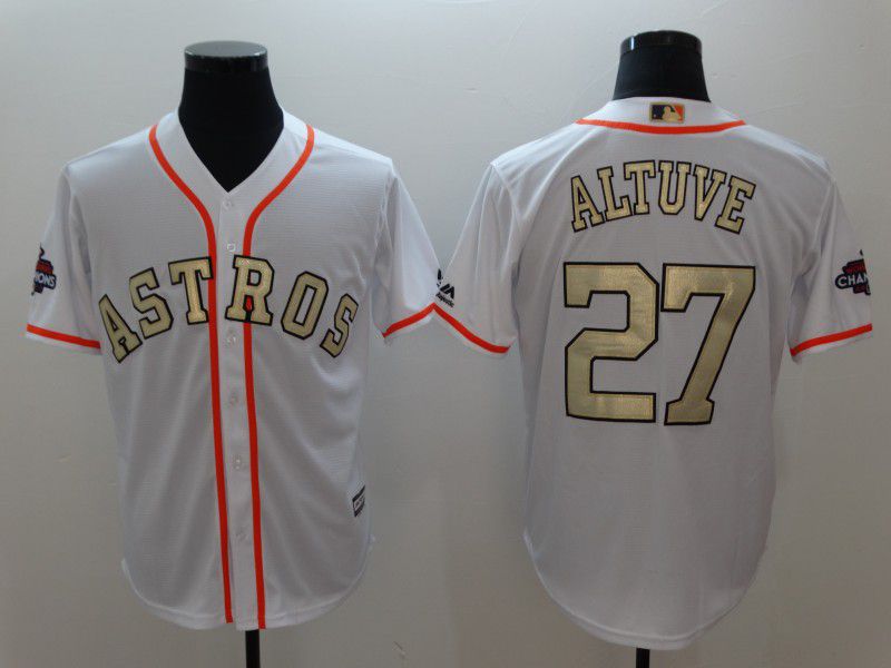 Men Houston Astros #27 Altuve White Gold version Game MLB Jerseys